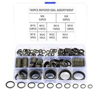 qxayxa 160 Pcs Drain Plug Gaskets, M6-M24 Bonded Sealing Washer Assortment Kit, Metal Rubber Sealing Oil Rings, Bonded Seal Oil Washers Sealing Rings, Hydraulic Rubber Metal Engine Oil Crush Washers