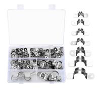 qxayxa 90 Pcs Stainless Steel U-Shaped Pipe Clamps, Two-Hole Pipe Straps, 7 Sizes, Rust-Resistant Assortment for Tubing, Conduit, Hose and Cable Routing, Organized in Storage Box