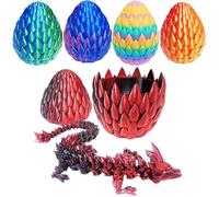 Qxbuhe 12inch 3D Printed Dragon Egg,Mystery Crystal Dragon Fidget Toys,Articulated Dragon,Home Desk Decor Easter Surprise Dinosaur Eggs,Adults Fidget Toys for Autism/ADHD (Black Red)