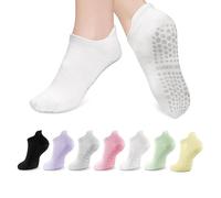 QXCFTW 7 Pairs Pilates Socks, Women's Non-Slip Socks,Bottom silicone grip, Non Slip Pilates Sock for Yoga, Home Office,Dance, Ballet, Fitness,soft and breathable, size UK 4-7