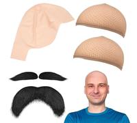 QXCFTW Bald Cap Kit (1 Bald Cap, Hair Net, Black Eyebrows & Beard) - Realistic Skin-Tone Bald Wig for Halloween, Cosplay & Theater Costumes, Unisex