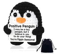 QXCFTW Positive Penguin, Positive Crochet Animals, with Motivational Card Handmade Emotional Support Gift for Women Girls Birthday Christmas Easter Stocking Stuffers, 8 * 10 cm Mini Penguin