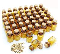 QXcom 60 Pcs 1ml Small Mini Vials Amber Clear Glass Bottles with Corks Tiny Jars Miniature Glass Bottle Empty Sample Jars Eye Screws DIY Decoration Party Wedding Jewelry Making Altered Art