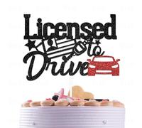 Qxcv Licensed to Drive Cake Topper Drivers License Birthday Cake Decoration Happy 16th 17th Birthday Cake Topper Cheers to 16 17 Years Decoration Funny 16 17 Years Old Party Supplies Black Red Glitter