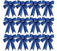 QXDZSW 12/1pcs Glitter Christmas Bow Xmas Tree Ribbon Bowknot Hanging Pendant Ornaments for Holiday Home Party Decor Gifts