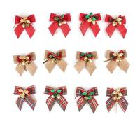 QXDZSW 12pcs/pack Linen Mini Bow Christmas Tree Decoration Leaf Jingle Bell Bow Decorations Ornaments Bowknot Crafts