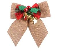 QXDZSW 12pcs/pack Linen Mini Bow Christmas Tree Decoration Leaf Jingle Bell Bow Decorations Ornaments Bowknot Crafts