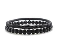 QXDZSW 2Pcs Matching Bracelet Set Unisex 6mm Onyx Stone Braclet 4mm Cord Chain Braslet Paired Couple Brazalete Pulseira Joias