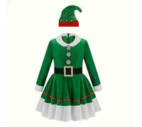 QXDZSW 5pcs Christmas Elf Costume Set Women Fleece Lined Hooded Princess Dress Winter Elf Role Play Outfit Halloween Party