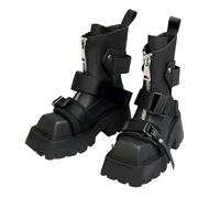 QXDZSW Ankle Boots Women Zip Belt Buckle Strap Design Motorcycle Boots Thick Bottom Non-Slip Platform Black