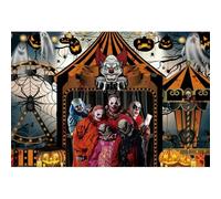 QXDZSW Haunted Carnival Halloween Backdrop Creepy Clown Dark Scene Spooky Amusement Park Photography Background Shooting Props