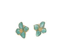 QXDZSW Light Green Enamel Oil Flower Stud Earrings Women Elegant Four Blooming Petals Plant Earrings Cute Trendy Jewelry