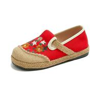 QXDZSW Spring Women Flat-Heeled Low-top Embroidered Shallow-Mouth Shoes Literary Ethnic Women's Shoes Linen Casual Shoes