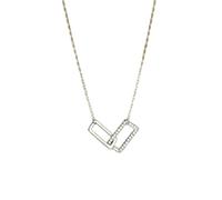 QXDZSW Sterling Silver Geometric Necklace Shiny Rectangle Pendant Set with Cubic Zirconia Necklace for Girls Fine Jewelry