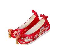 QXDZSW Women's Traditional Flat Sole Embroidered Wedding Shoe Soft Sole Ethnic Style Beaded Tassel Retro Phoenix Hanfu Shoes