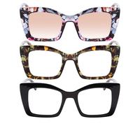 QXEYEGLAS 3 PCS Fashion Oversized Oprah Reading Glasses 2.5 Women with Reader Sunglasses, Blue Light Blocking Square Readers with Spring Hinges
