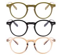 QXEYEGLAS 3PCS Retro Round Reading Glasses 3.0 Women Men, Vintage Oval Blue Light Blocking Readers with Spring Hinge
