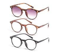 QXEYEGLAS 3PCS Retro Round Reading Glasses 3.5 for Women with Reader Sunglasses, Vintage Oval Blue Light Blocking Reading Eyeglasses
