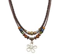 QXFQJT Layered Boho Beaded Necklace for Women Earthy Coconut Shell Wooden Tigers Eye Beads Necklace Summer Beach Hawaiian Surfer Choker Necklace for Men, adjustable, Zinc, No Gemstone