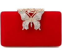 QXHSSM Butterfly Evening Clutch for Women Shiny Bag Purses Gorgeous Handbags for Feast Party Wedding(Red)