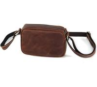 QXHSSM Men's Genuine Leather Crossbody Bag Small Retro Shoulder Bag with Large Capacity & Zipper Wallet(Brown)
