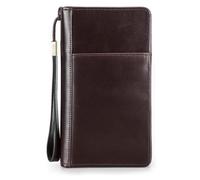 QXHSSM Mens Leather Document Clutch Bag Passport Organizer Zippered Storage Pouch for Phone Travel Business Essentials(Brown)