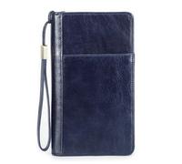 QXHSSM Mens Leather Document Clutch Bag Passport Organizer Zippered Storage Pouch for Phone Travel Business Essentials(Blue)