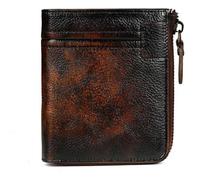 QXHSSM Men's Short Retro Genuine Leather Wallet - Features a Bill Compartment and Zippered Coin Pocket