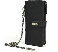 QXHSSM Retro Genuine Leather Travel Wallet for Men RFID Blocking with Security Chain Closure(Black)