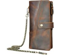 QXHSSM Retro Genuine Leather Travel Wallet for Men RFID Blocking with Security Chain Closure(Coffee)