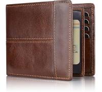 QXHSSM Retro Slim Genuine Leather Wallet for Men RFID Blocking Front Pocket Minimalist Card Holder(Brown)