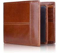 QXHSSM Retro Slim Genuine Leather Wallet for Men RFID Blocking Front Pocket Minimalist Card Holder(Brick Red)