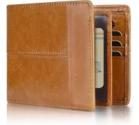 QXHSSM Retro Slim Genuine Leather Wallet for Men RFID Blocking Front Pocket Minimalist Card Holder(Tan)