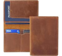 QXHSSM Retro Travel Genuine Leather Passport Holder with Folding Wallet Design(Brown)