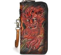 QXHSSM Retro Unisex Genuine Leather Wallet Floral Pattern Wrist Strap Long Card Slot Design(Red2)