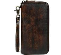 QXHSSM Retro Womens Genuine Leather Clutch Wallet Zipper Closure Handle Spacious Everyday Use