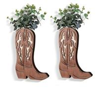 Qxiao 2PCS Wood Cowboy Boot Vase for Bouquets Wall Planter Hanging Pocket Flower Vases for Indoor Plants Western Wall Decor Cowboy Boot Tables Centerpieces for Living Room Bathroom, Bedroom, Kitchen