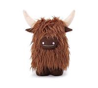 Qxiao 8inch Highland Cow Animals Plush Toy Realistic Scottish Farm Soft Cuddly Stuffed Doll for Home Bedroom Decor Kids, Brown