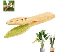 Qxiao Leaf Cleaning Tongs Plant Leaf Cleaning Brush with Wood Handle and Lint Leaf-Shaped Plant Cleaner House Plants Leaf Cleaning Tool, Cleans Both Sides of Leaves, Dust Removal for Indoor Outdoor