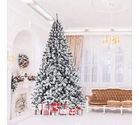 QXIWAOE 9FT Flocked Pine Christmas Tree, Indoor/Outdoor with Premium PVC Needles and Solid Metal Stand