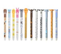 QXLXS 12PCS Erasable Gel ink Pens, Set of Erasable Gel Pens with Thermosensitive Erase Ink,Cute Cartoon Animal Stationary, School Office Supplies, 0.5mm Tip, Panda, Shark, Hippo Designs