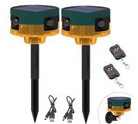 QXMH Solar Outdoor Motion Sensor Alarm-129dB Loud Noise Maker,360° Motion Detector Dog Barking&Gunshot Sound, Audio Recording is Supported,Dog bark Deterrent Devices for Home Yard Barn (2 Pack)