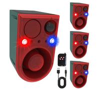 QXMH Solar Outdoor Motion Sensor Alarm-Dog Barking&Gunshot Sound, 130db Motion Detector Alarm Light,with Remote Controller,13 Kinds of Sound Red&Blue Strobe Light with USB,Say Goodbye to The Intruders
