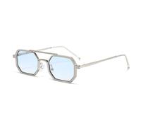 Qxmiguel Back-to-school Sun Glasses Narrow Metal Frame Polygon Rectangle Sunglasses Womens Mens Retro 80s 90s Skinny Sunnies(Silver)