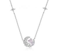 Qxmiguel Dream Heart Moon Necklace White Copper Diamond Necklace Unique Moon and Heart Design Suitable for a Unique Gift for Women(Pink Diamond)