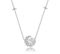 Qxmiguel Dream Heart Moon Necklace White Copper Diamond Necklace Unique Moon and Heart Design Suitable for a Unique Gift for Women(Silver Diamond)