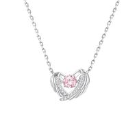 Qxmiguel Guardian Wing Pendant Necklace S925 Sterling Silver Inlaid with Zircon Adjustable Chain Necklace Suitable for Women's Jewelry(Rose)