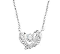 Qxmiguel Guardian Wing Pendant Necklace S925 Sterling Silver Inlaid with Zircon Adjustable Chain Necklace Suitable for Women's Jewelry(Wei)