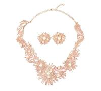 Qxmiguel Party jewellery set Jewelry Sets For Women Alloy Inlaid Imitation Pearls Necklace Earrings Set For Wedding Prom Anniversary Birthday Gifts(Gold)