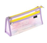 Qxmiguel Pens Bag Grid Mesh Pen Case with Handle and Zipper Travel Makeup Bag Transparent Stationary Organizer Pencil Pouch for School Office Stationery Supplies(Lila)